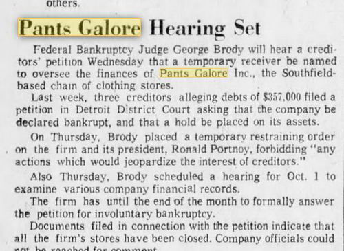Pants Galore - Sept 1975 Article On Bankruptcy
